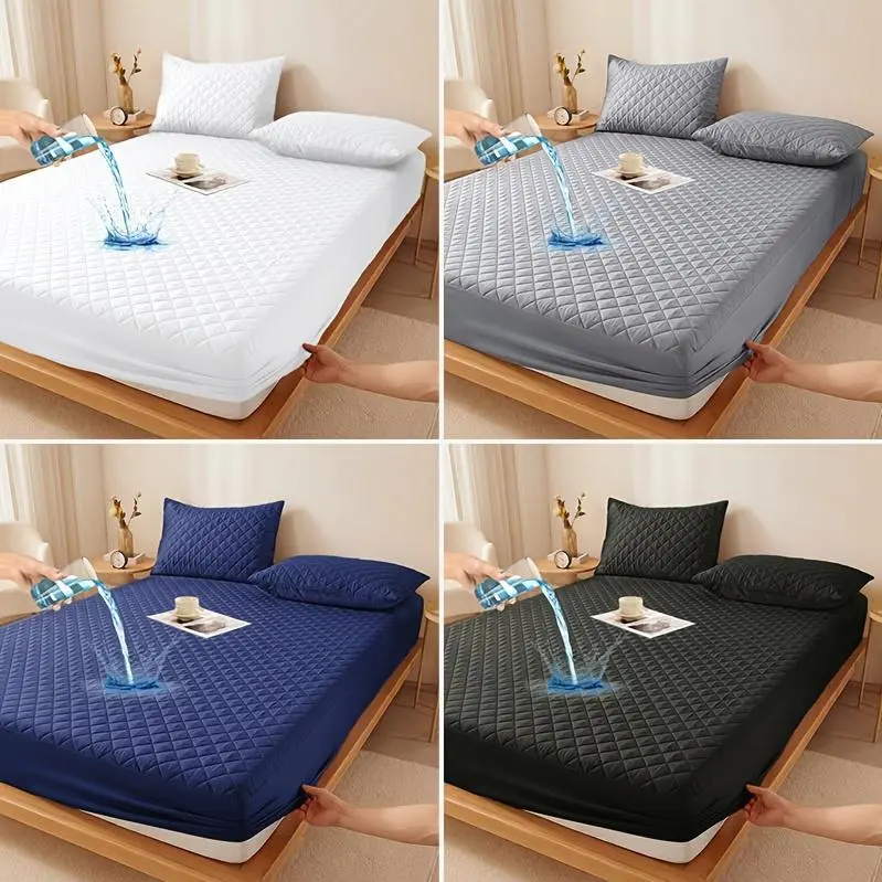 1/2/3pcs Thick Waterproof Mattress Protector with 9-15" Deep Pocket - Soft And Comfortable All-Season Fitted Sheet And Pillowcase Set, Machine Washable, Suitable for Bedrooms, Guest Rooms, And Hotel, Family Essential Bedding, .Christmas Gift