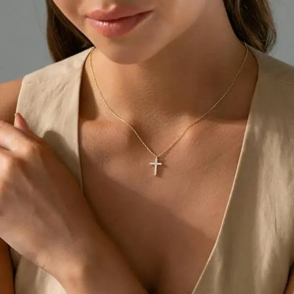 14K Gold Plated Cubic Zirconia Cross Necklace for Women | Cross Faith Pendant Necklaces Halloween Christmas Gifts