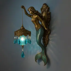 Vintage Ocean Theme Mermaid Wall Lamp Elegant Dreamy Bronze Bedroom Bedside Lamp Bedroom Dining Room Decoration, Mermaid Wall Lamp Door Window Decorations Home Creative, Decorative Wall Light