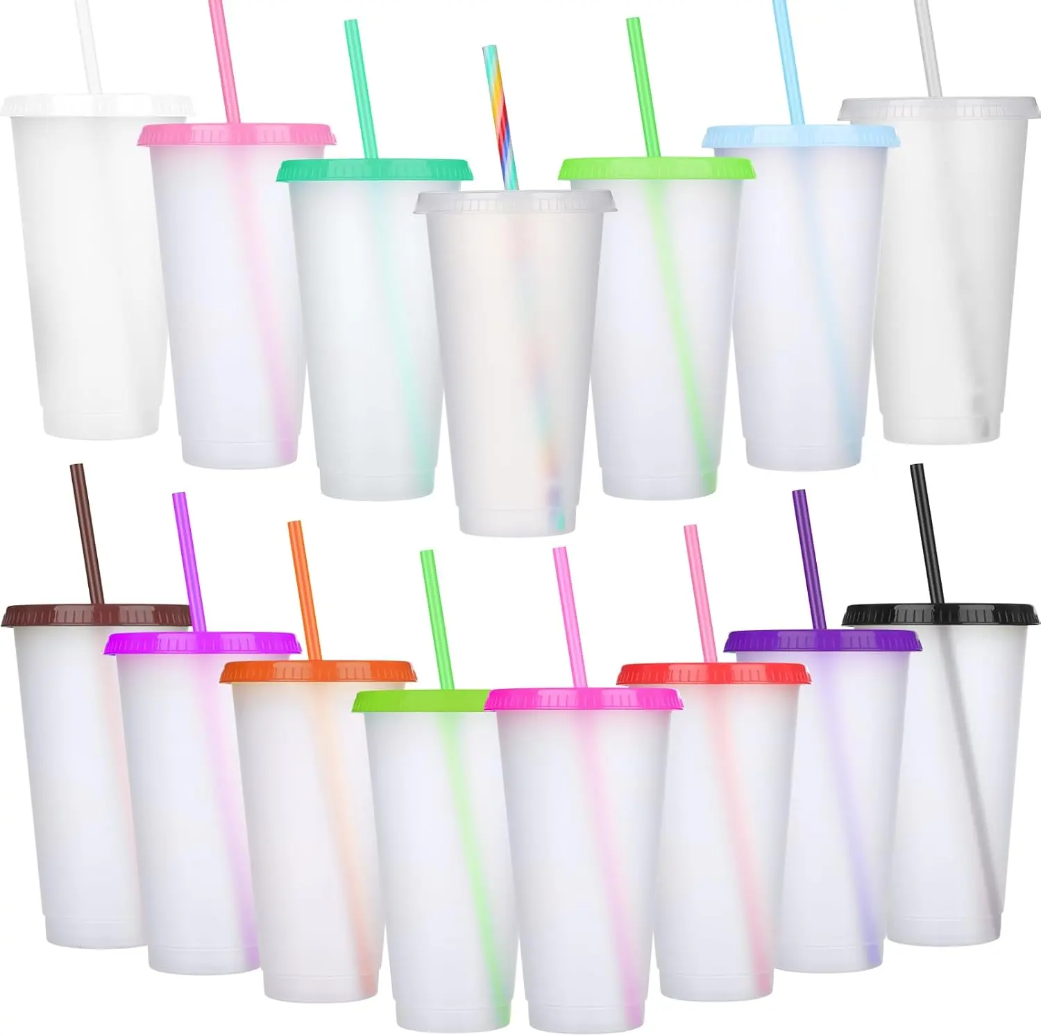 15 Pack Tumbler with Straw and Lid Bulk Water Bottle Iced Coffee Travel Mug Cup  Plastic Cups for Party Birthdays 24-27 oz (Pretty Color)
