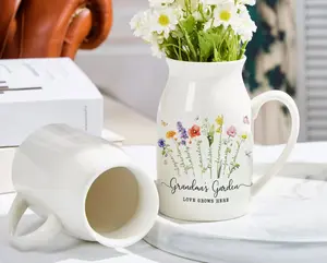 Custom Grandma's Garden Flower Vase, Custom Grandkid Name Flower Vase, Mother's Day Gift, Grandma Gift, Grandma Flower Vase, Wildflower Gift White Vase And Mug Ceramic Cup Decor Curve