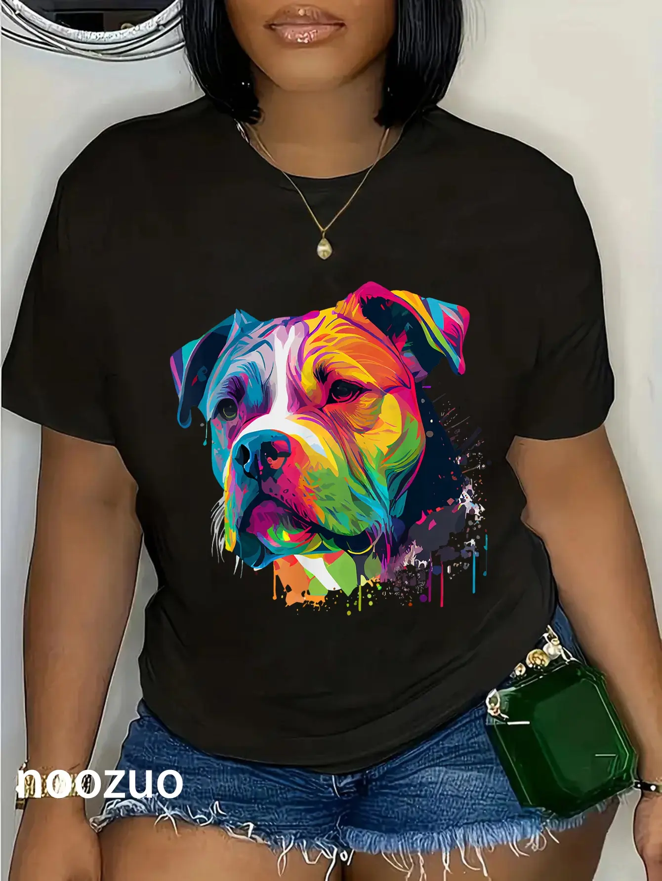 Women's American Bully Graphic T-Shirt in 100% Cotton, Cute Vintage Streetwear with a Playful Look, Shortsleeve Casual Fit for All Seasons, Round Neck, Graphic Print