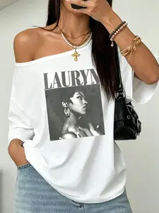 Y2K Lauryn Hill Graphic Off Shoulder Statement T-Shirt | Vintage Oversized Drop Shoulder Tee for Women | Streetwear/Concert/Daily Casual Top | #Y2KFashion #LaurynHill #GraphicTee #TikTokMadeMeBuyIt