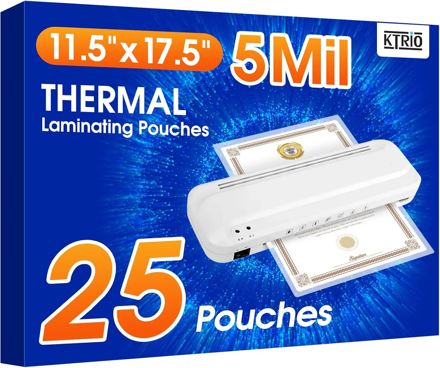 KTRIO 25 Pack Laminating Sheets, Hold 11 X 17 Inches Sheet, 5 Mil Thermal Laminating Pouches, 11.5 X 17.5” Laminate Sheets for Laminator, Clear Lamination Sheet Paper, Office School Home Supplies