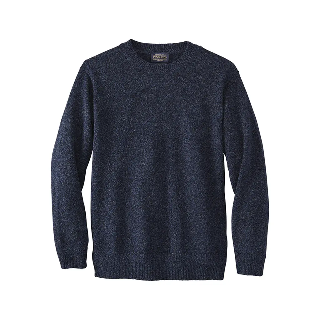 Pendleton Men's Classic Casual Pure Wool Fitted Longsleeve Crewneck Pullover Sweatshirt - Indigo Heather, Odor-Resist., Stain-Resistant, Machine-Washable, Imported Menswear Tops, Minimalist Knitwear