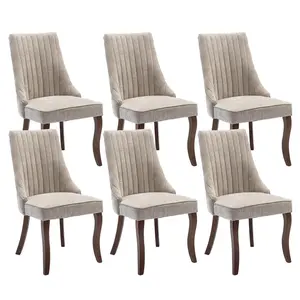 Modern Dining Chairs Set of 2/4/6, Tall Back Side Chair, Linen Channel Tufted Kitchen Dining Room Chair with Curved Solid Wood Legs,For Kitchen and Dining Room dinning chair,Comfortable Fabric Upholstered Dining Chair for Dining Room,Living Room,summervib