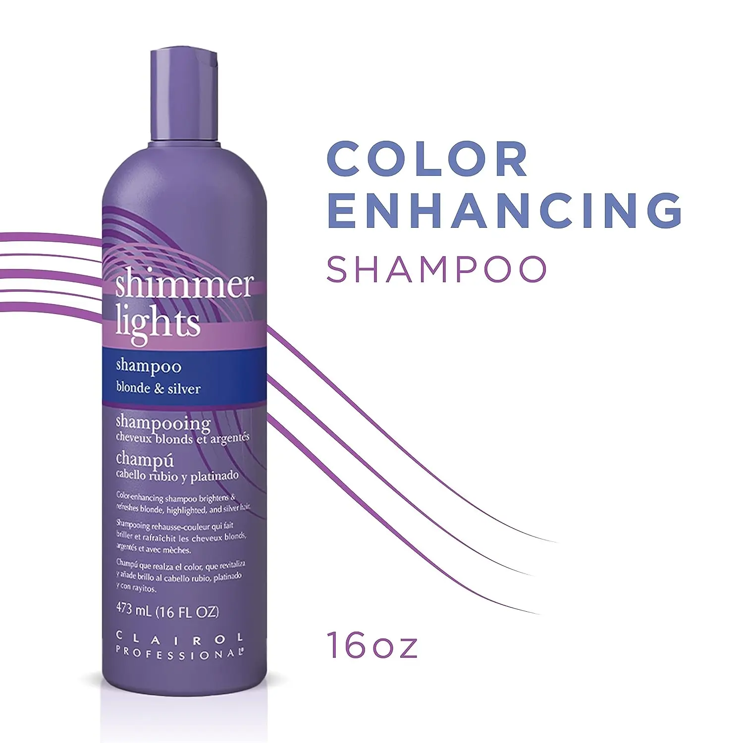 Clairol Professional Shimmer Lights Liquid Color Protecting Purple Coloring Shampoo, 16 oz Unisex Dyed Hair Care Product - Gentle Amino Acid Cleanser for Blonde, Silver Hair, Hair Care Products, Gentle Hair Care