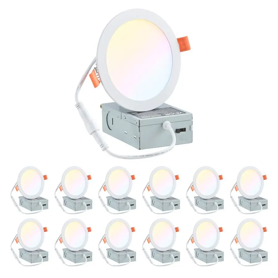 【DealsForYouDays】VEVOR 12 Pack 6 Inch LED Recessed Ceiling Light, 5CCT, Canless Wafer Downlight with Junction Box, 2700K/3000K/3500K/4000K/5000K Selectable, 1100 LM High Brightness 12W 120V, for Indoor Home Lighting