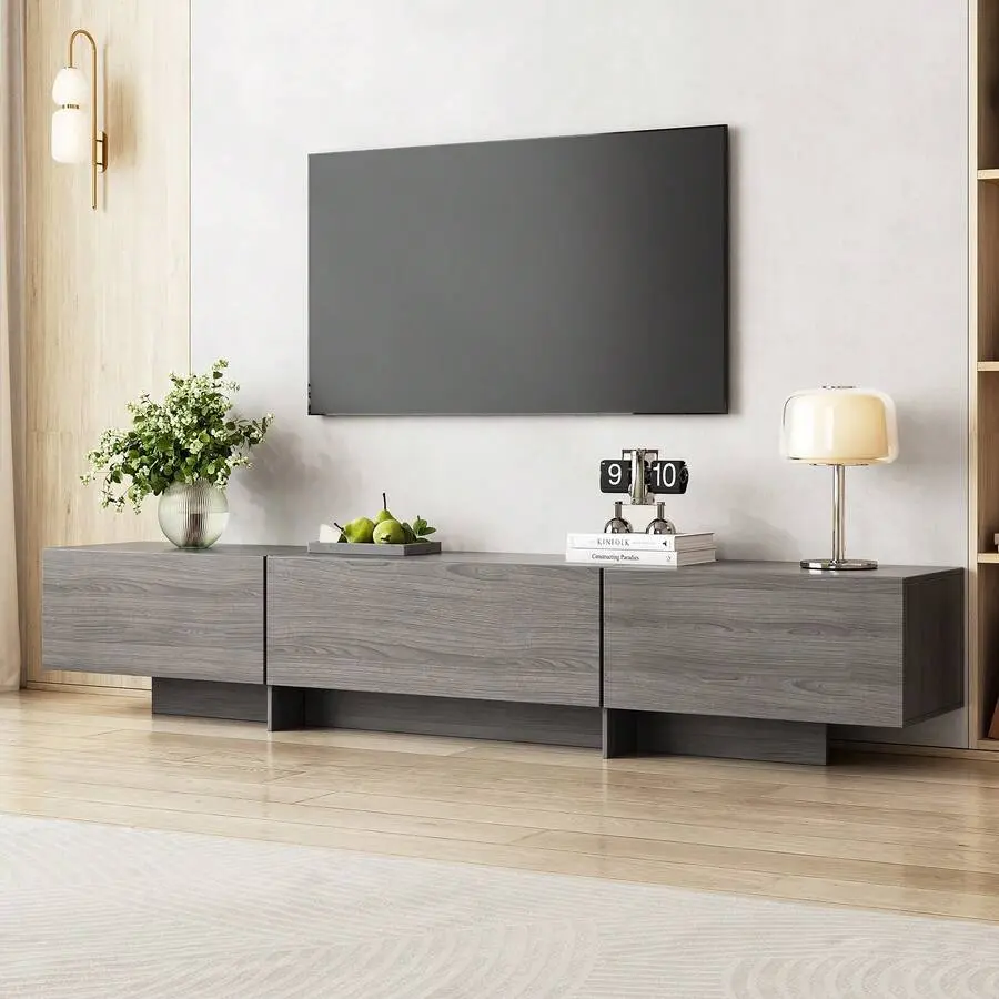 76'' Modern  Stand For 85 Inch, Long  Console  Cabinet, Modern Entertainment Center   Storage, Media Console, Mesa Para Televisor For Living Room, Bedroom tv Wall Mounted Floating with Lights