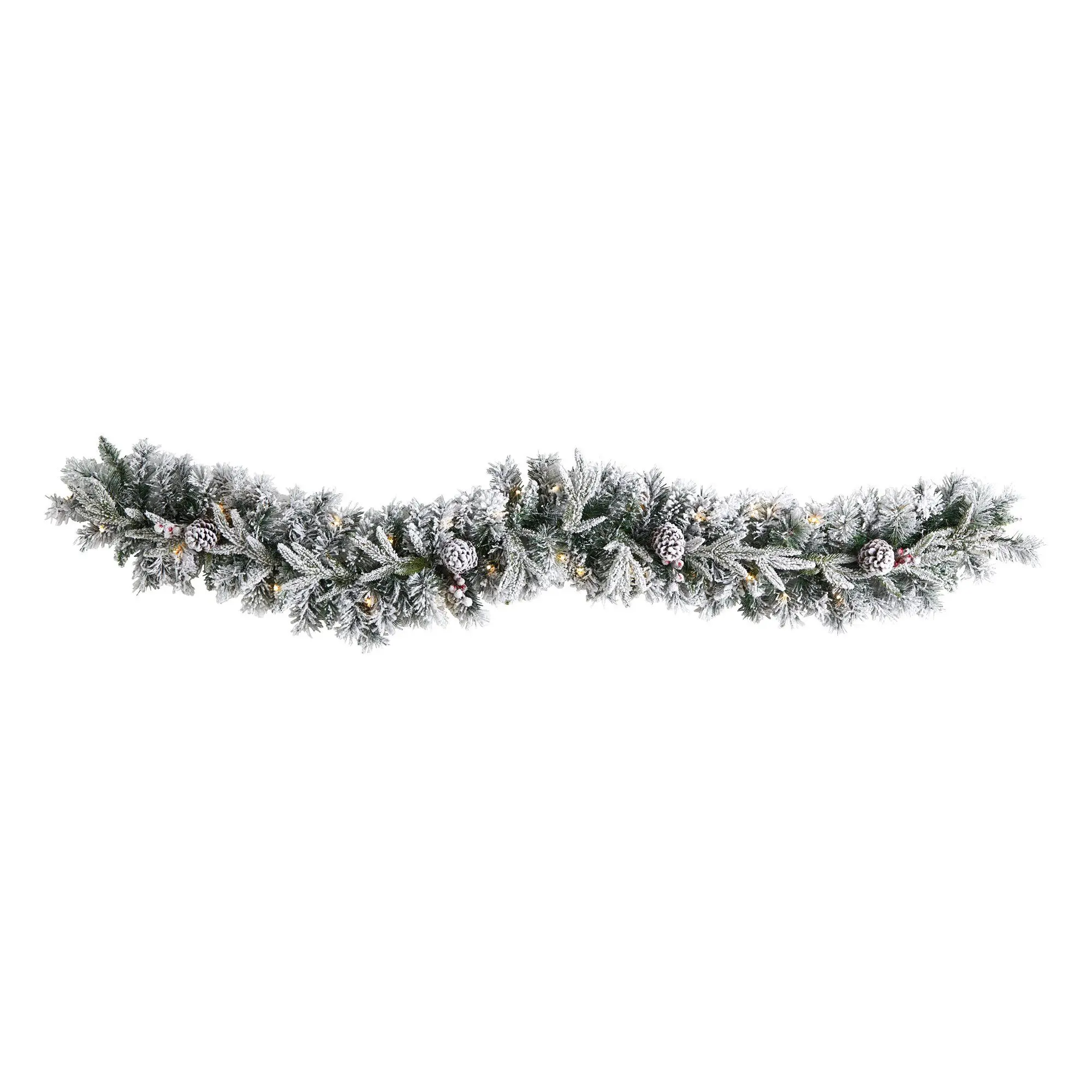 6ft Flocked Artificial Christmas Garland Decoration with Pine Cones, 35 Warm White LED Lights