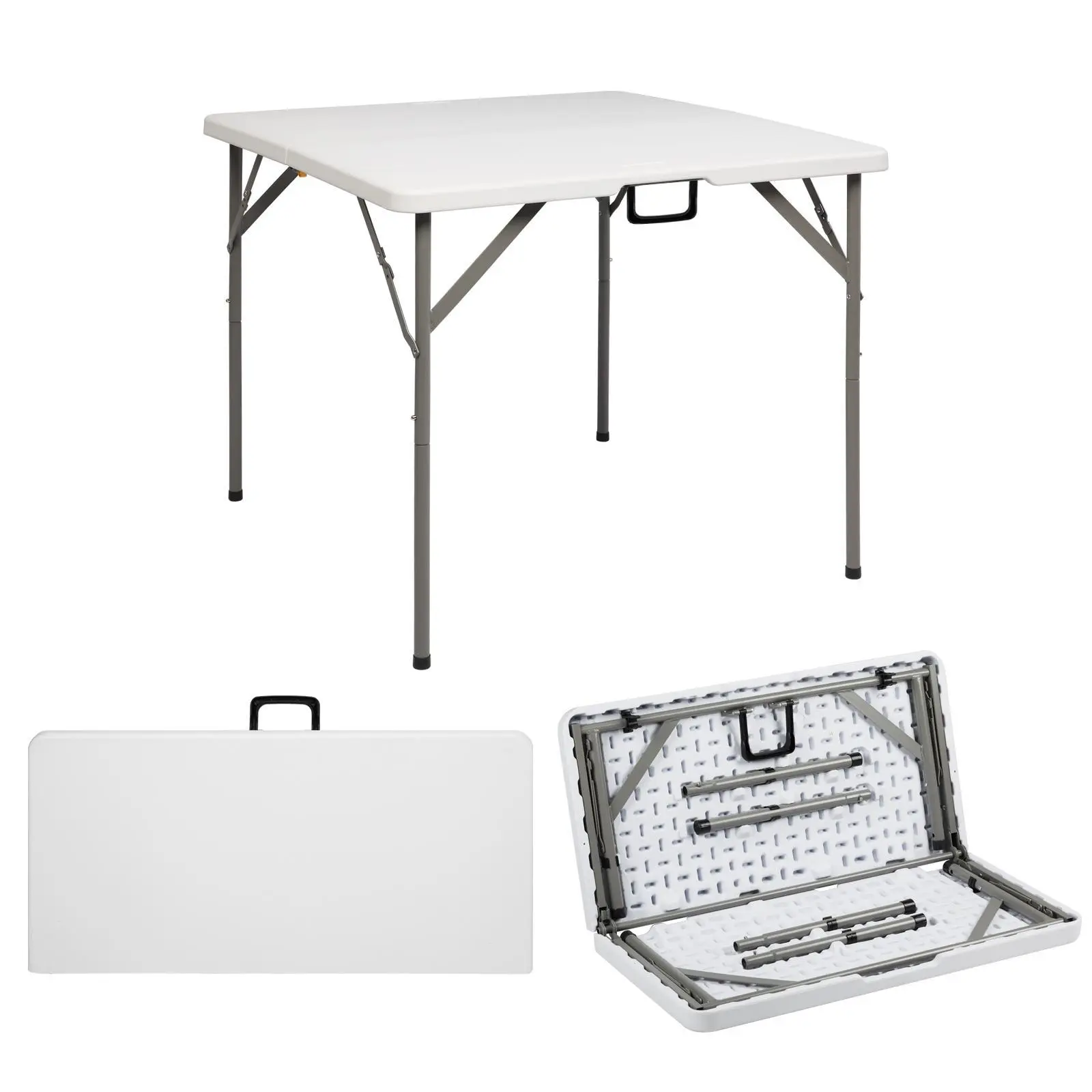 34" Fold in Half Square Table, Bi-Folding Commercial Table, Portable Plastic Dining Card Table for Kitchen or Outdoor Party Wedding Event, White