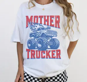 Mother Trucker Shirt | Funny Monster Truck Mom Tee | Comfort Colors Graphic T-Shirt | Mom Of Boys Gift | Vintage Racing Style Tee