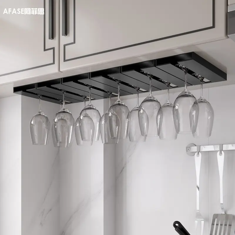 Hole-free wall-mounted wine glass rack and highball glass storage rack Black Organiser shoe rack organizer Kitchen