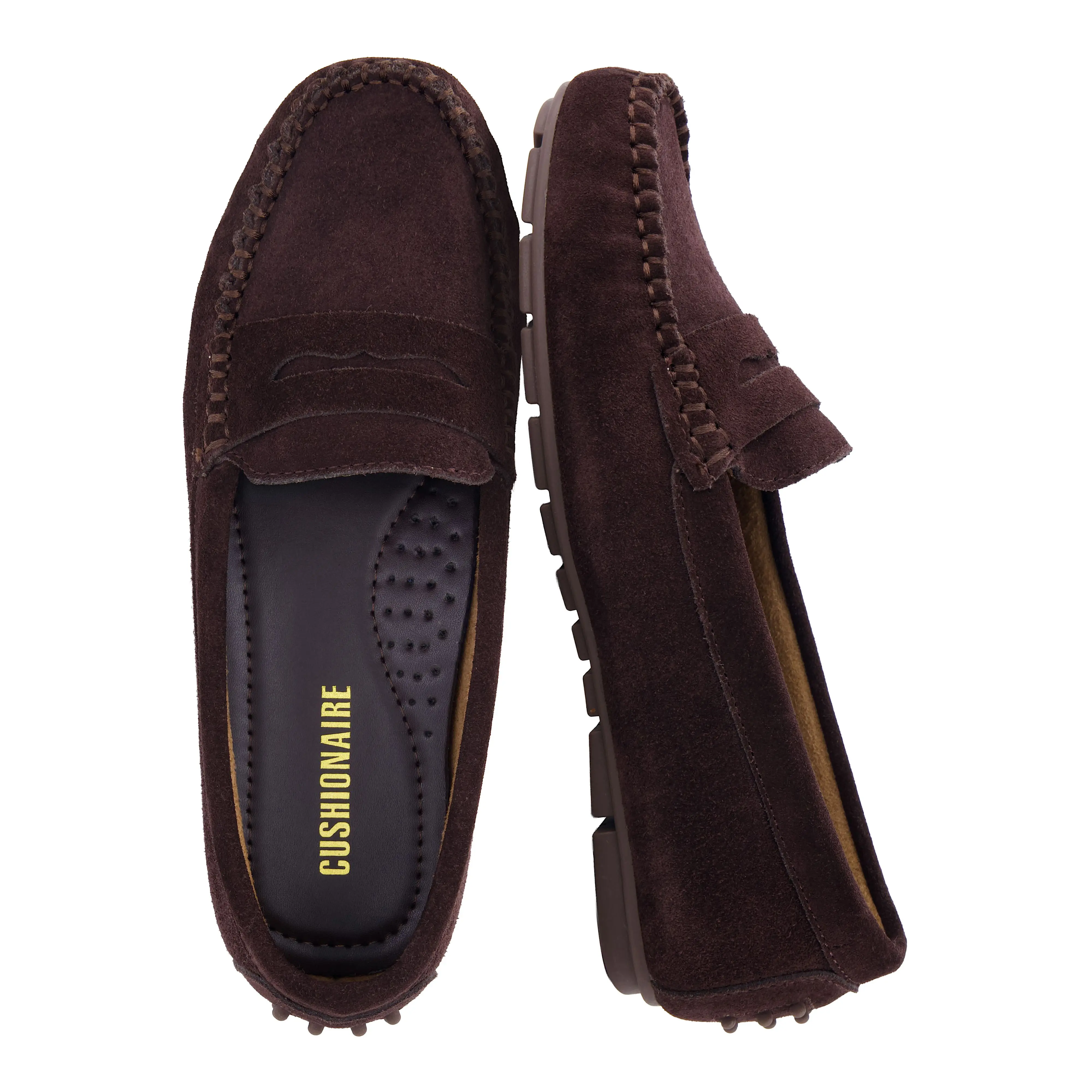 Cushionaire Daley Penny Loafers for Women | Comfortable Genuine Suede Slip on Shoes | Casual Office Driving Flats with Soft Suede Upper and Moc Toe Stitching | Flexible Rubber Outsole Dress Shoes for Everyday Wear