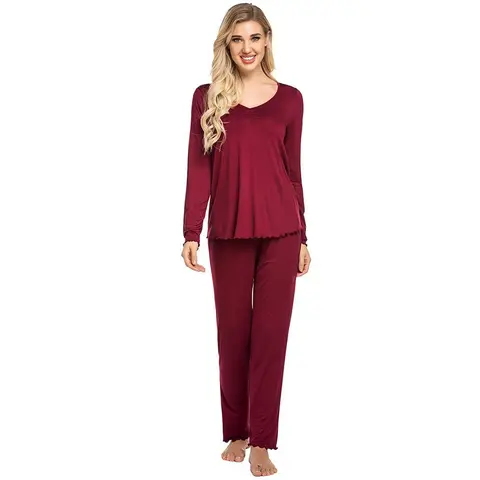 Womens Pajama Sets 2 Piece Lounge Set Fall Winter Pajamas Long Sleeve Pjs Top and Pants Soft Pj Sets Loose Sleepwear