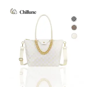 Checkerboard Oxford Crossbody Tote Bag for Women – Lightweight Fashionable Bag with Smooth Zipper