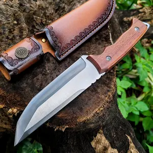 1PC, high hardness outdoor knife, straight knife, integrated keel structure, fixed blade, sharp and durable, solid wood handle, comfortable grip, used for camping or household kitchen, men's gift, equipped with knife cover
