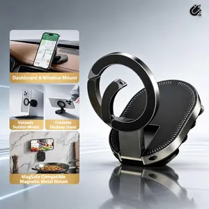 Dual-Base Magnetic & Suction Cup Phone Mount, 360° Rotatable MagSafe Stand with 270° Foldable Arm, Double-Sided Holder for Glass and Metal Surfaces, for iPhone 17 16 15 14