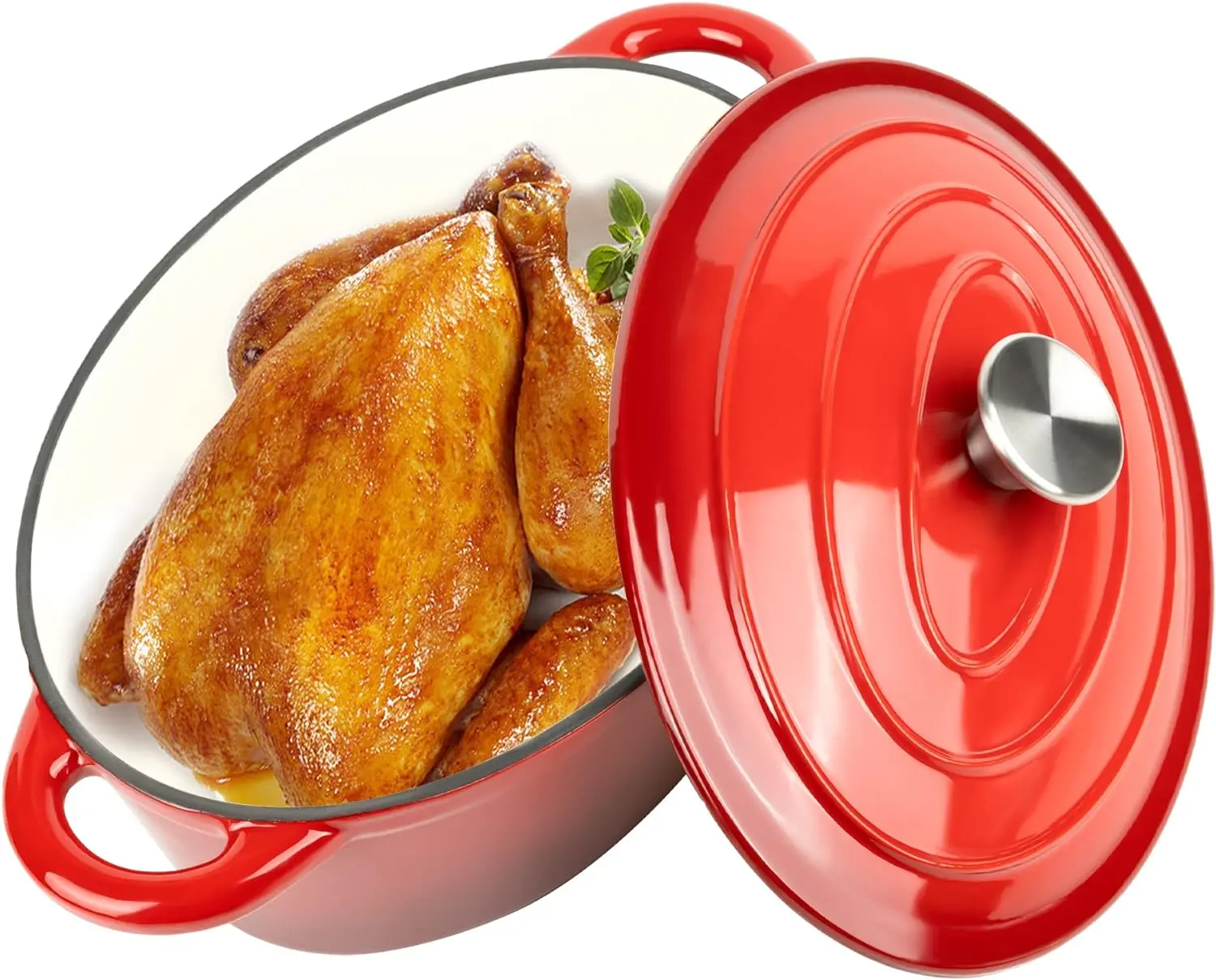 Kerilyn 4.5 QT Enameled Oval Dutch Oven Pot with Lid and Dual Handles, Cast Iron Dutch Oven for Cooking, Bread Baking, Non-stick Enamel Coated Cookware
