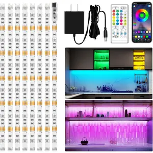 8 PCS RGB Under Cabinet Lighting Kit | 13ft Smart LED Strip Lights with App & Remote Control | Music Sync & Color Changing for Cabinets, Counters, Shelves & More