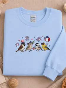 Patriotic Birds Embroidered Sweatshirt – American Flag Fireworks Crewneck Pullover