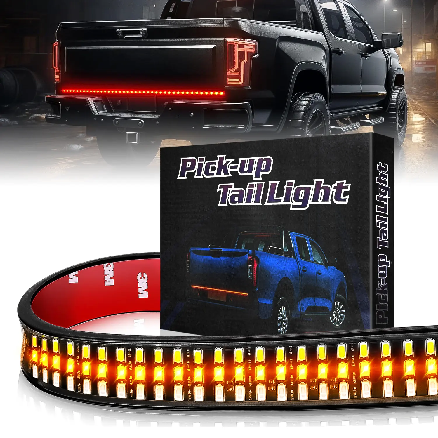 DIBMS 48 Inch Truck Tailgate Light Bar, Triple Row LED Tailgate Light Strip with Brake Reverse Sequential Turning Signals Strobe Lights