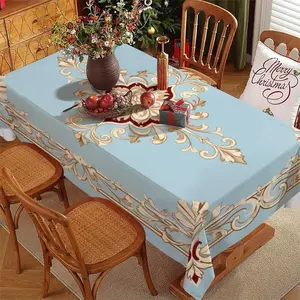 Rectangle Polyester Tablecloth with Multicolor Ornate Gold & Red Floral Patterns, Multiple Specs, Easy to Clean, Ideal for Daily Use, Festivals, Anniversaries & Cozy Christmas Dining, Adds Festive Charm to Home
