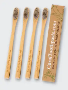 Nano Silver Infused Bamboo Travel Toothbrush 4 Pack - Organic Antibacterial & Eco-Friendly Oral Care