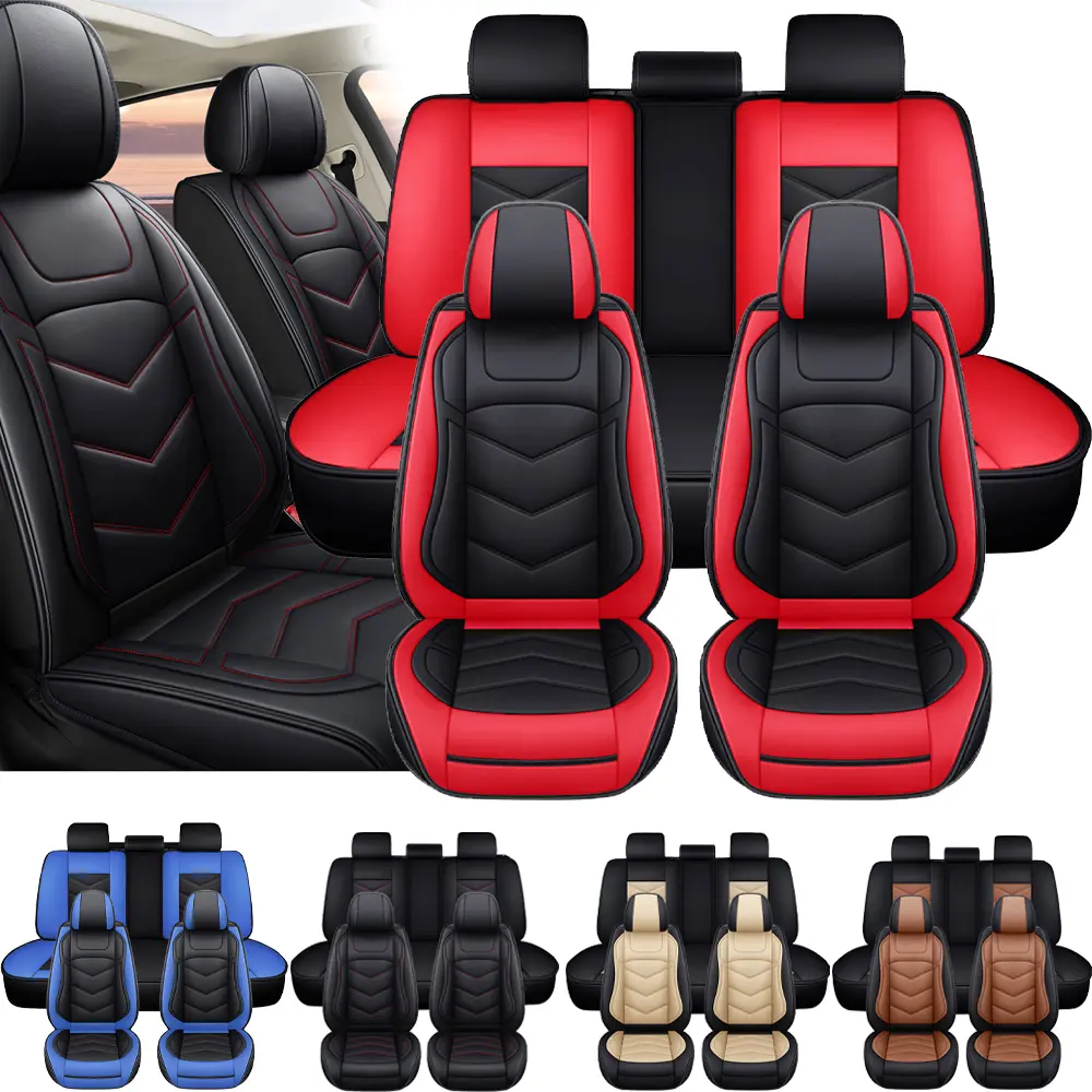 Fits for Toyota Tacoma Seat Covers 2005-2026 2023 2024 2025 Pickup Trucks, Arespark Premium Leather Car Seat Cover Full Set Airbag Compatible Car Front & Rear Cushions (5-Seat Full Set/Black-Red)