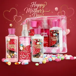 Mother's Day Gift-Vital Luxury Cotton Candy Scented Bath-3 Travel Set - 3oz Shower Gel,3oz Body Lotion, 3oz Body Mist & 2.5oz Bath Salts | SilkyLather, All-Day Freshness, Intense Moisture | Ideal Gift forMom, Wife, Sister & Girlfriend