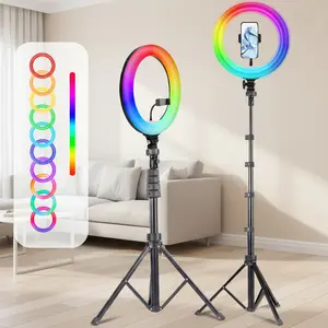 10-Inch RGB LED Ring Light with 17-74" Adjustable Tripod – 48 Color Modes Precise Brightness Control & Dimmable Lighting for TikTok/YouTube Videos, Live Streaming, Makeup, and Photography (Fits Cellphone)#SummerVibes