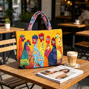 Unisex Colorful Quilted Chicken Tote Bag, Handmade Patchwork Rooster Shoulder Bag, Large Capacity Casual Tote for Shopping, Beach & Daily Use, Perfect Mother's Day Gift for Her
