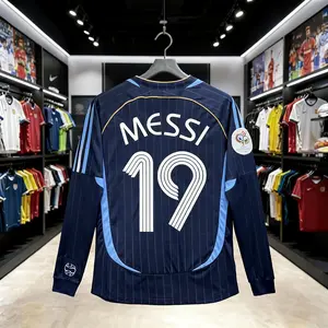 2006 Argentina Away Long Sleeve No.19 Messi Retro Soccer Jersey