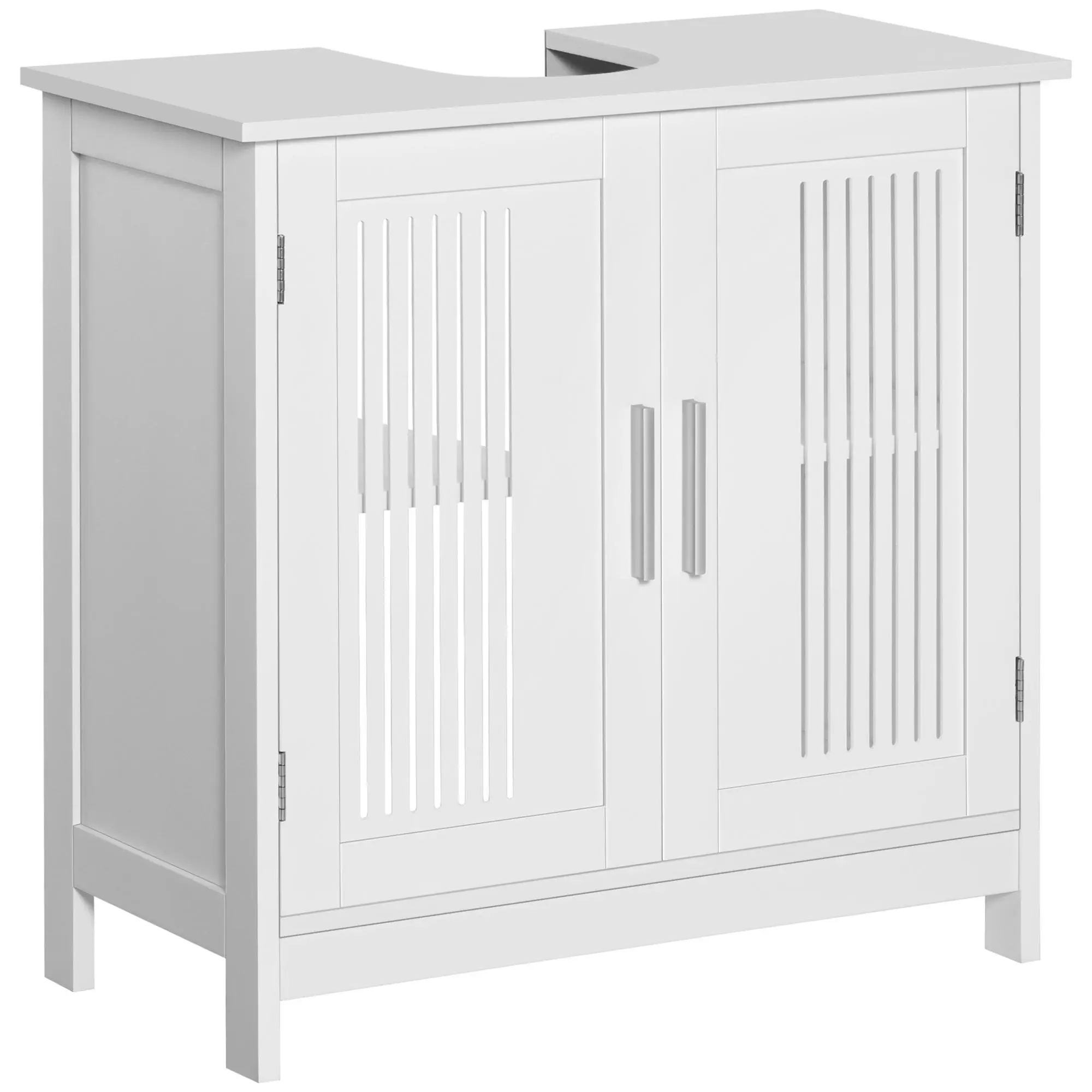 Kleankin Modern 2-Door Metal Under Sink Bathroom Pedestal Cabinet - Gray and White, Space-Saving Floor Cabinet with Adjustable Shelf, U-Shaped Cut-Out Slots, Assembly Required, 23.5" L x 11.75" W x 23.5" H, 7 lbs