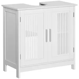 kleankin Modern Under Sink Cabinet with 2 Doors, Pedestal Under Sink Bathroom Cupboard, Bathroom Vanity Cabinet with Adjustable Shelves, Gray and White