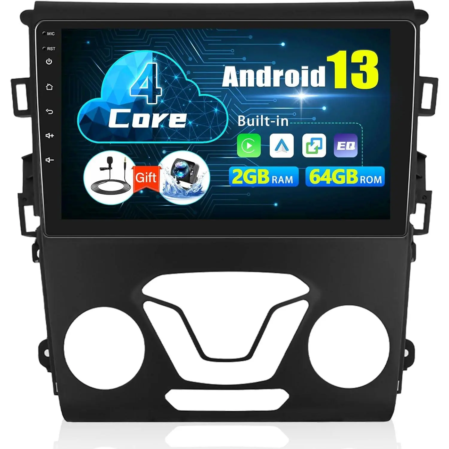 RIMOODY 2+64G Android 13 9 Inch Car Stereo for Ford Fusion Mondeo 2013-2019, In-Dash GPS Radio with Wireless CarPlay, Android Auto, WiFi Mirror Link, Bluetooth, FM RDS, EQ, SWC, Waterproof Night Vision AHD Backup Camera, RCA Cable, Voice Control, Hifi, St