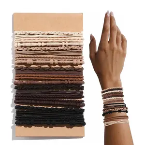 20 PCS Boho Hair Ties Bracelets, 4 Styles No-Damage Ponytail Holders for Thick & Thin Hair, Brown Boho Hair Accessories