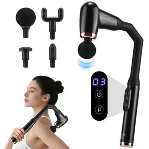 Fascia Gun Massager Long Handle Deep Tissue Massager with 3 Modes and 6 Strength Levels, 4 Replacement Heads for Back Neck Leg Muscle Fitness Relaxation