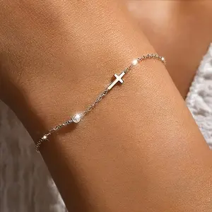 Women's cross shaped synthetic zircon bracelet, low allergy, simple sweet style, multifunctional jewelry accessories, holiday gifts, Christmas gifts