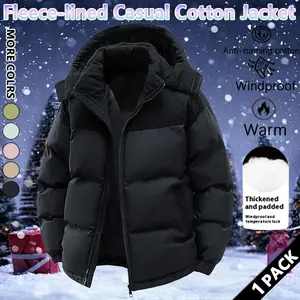 Winter hooded casual fleece-lined men's coat,removable hood,warm color-blocked cotton jacketcouples' style winter cotton coat, outerwear top. SpringStatements