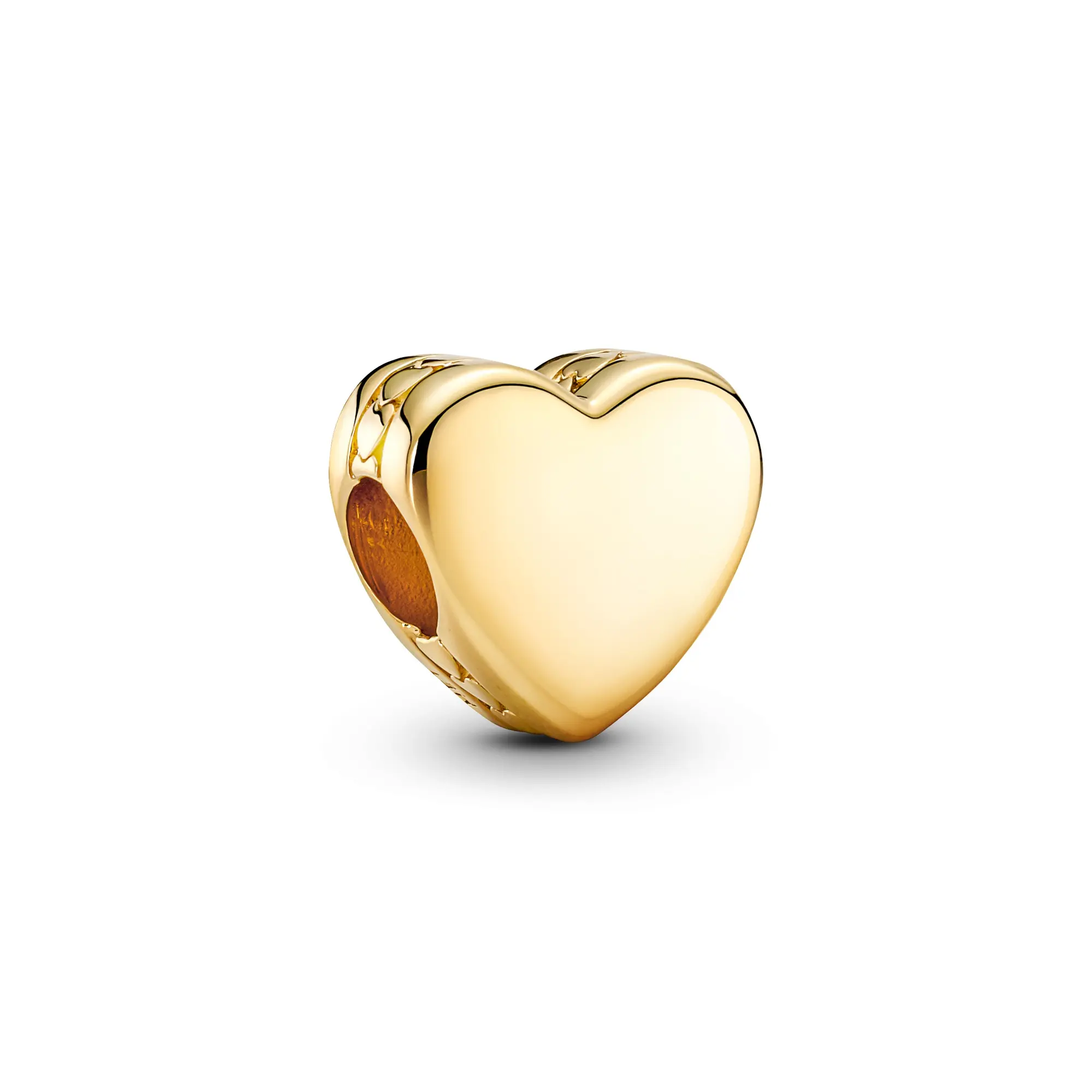 PANDORA 14-karat Gold-Plated Heart Charm with Ribbon Hearts, Hand Finished Personalized Jewelry with Double-Sided Engraving, Special Gift, Double-Sided Engrave