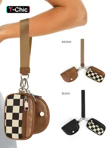 Women's Checkered Pattern Zipper Short Wallet with Detachable Keychain, Casual Versatile 2 in 1 Wristlet Wallet, Trendy All-match Card Holder for Daily Use, Zipper Coin Purse, Plaid Pattern Wallet