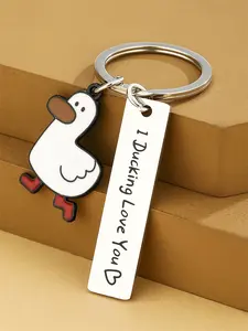 Funny I Ducking Love You Valentine's Day Keychain, Cute Duck Pun Couple Gift with Boots & Heart Design, Durable Metal Ring Clasp, Whimsical Design