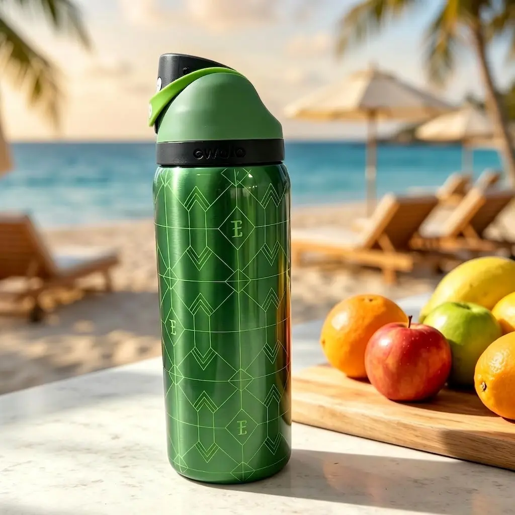 Owala 32oz Dark Green Geometric Tumbler candy coated - Perfect for Outdoor & Gym Use, 32oz Capacity, Design, Ideal for Daily Hydration spring easy drinking water bottles large cup holiday Insulated