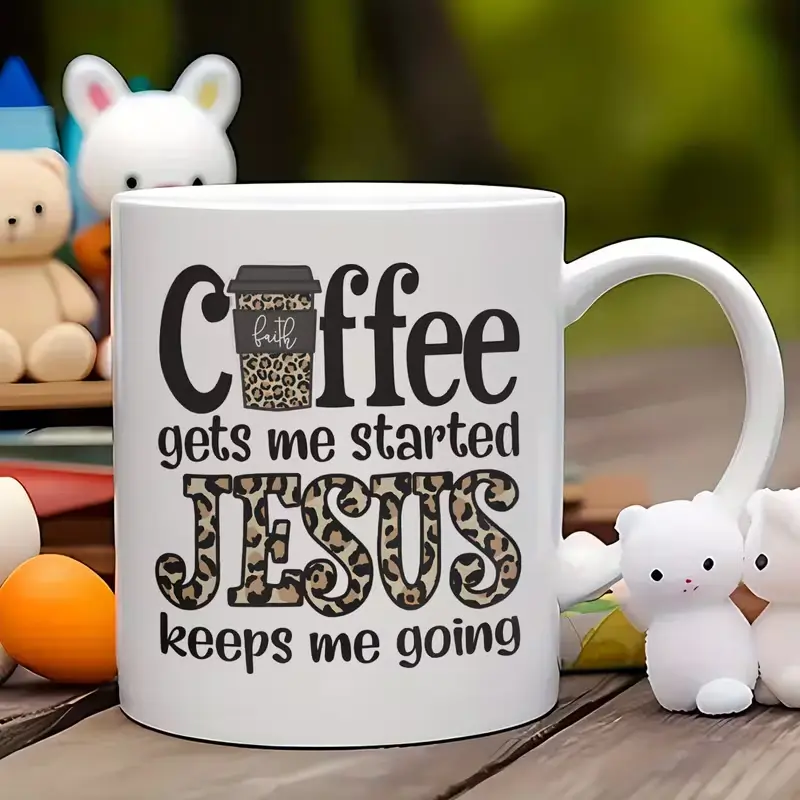 1pc Christian Bible Text Coffee Cup 11Oz Leopard Print Name Cup, Ceramic Inspirational Religious Gift, Festival Gift