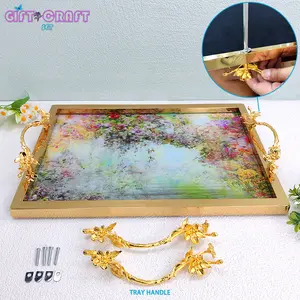 Gold Glitter Glass tray Gift Craft for Souvenir, Christmas, New Year, Vanity Tray Coffee Table Candle Holder Decor tray Perfume Makeup Jewelry Organizer Serving Tray for Festive Party Dresser Bedroom Bathroom Home Kitchen Counter Living Room Cafe Bar