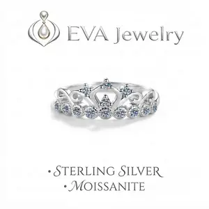 [EVA Jewelry] Crown Band 925 Sterling Silver Synthetic Moissanite Ring