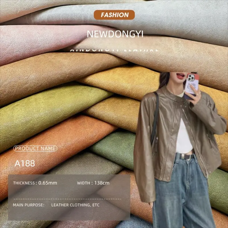 NEWDONGYI 0.65mm Vintage Distressed PU Leather Fabric, DIY Clothing Material, Retro Style Upholstery Cloth, Durable & Flexible Design