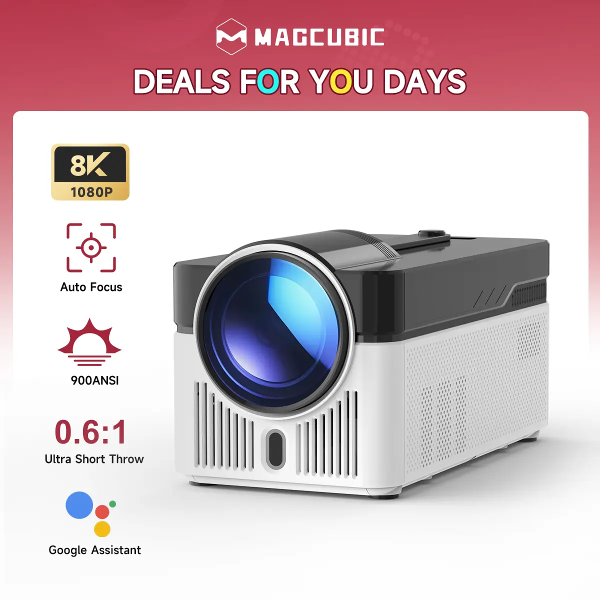 [US warehouse] Magcubic HY450 900ANSI Projector Ultra Short Throw 8K Decode Native 1080P Auto Offset Electronic Focus Dual WiFi6 BT5.4 Allwinner H716 Built-in Dual 5W HiFi Speakers 32G High Performance Home Cinema #SummerFinds #DealsForYouDays