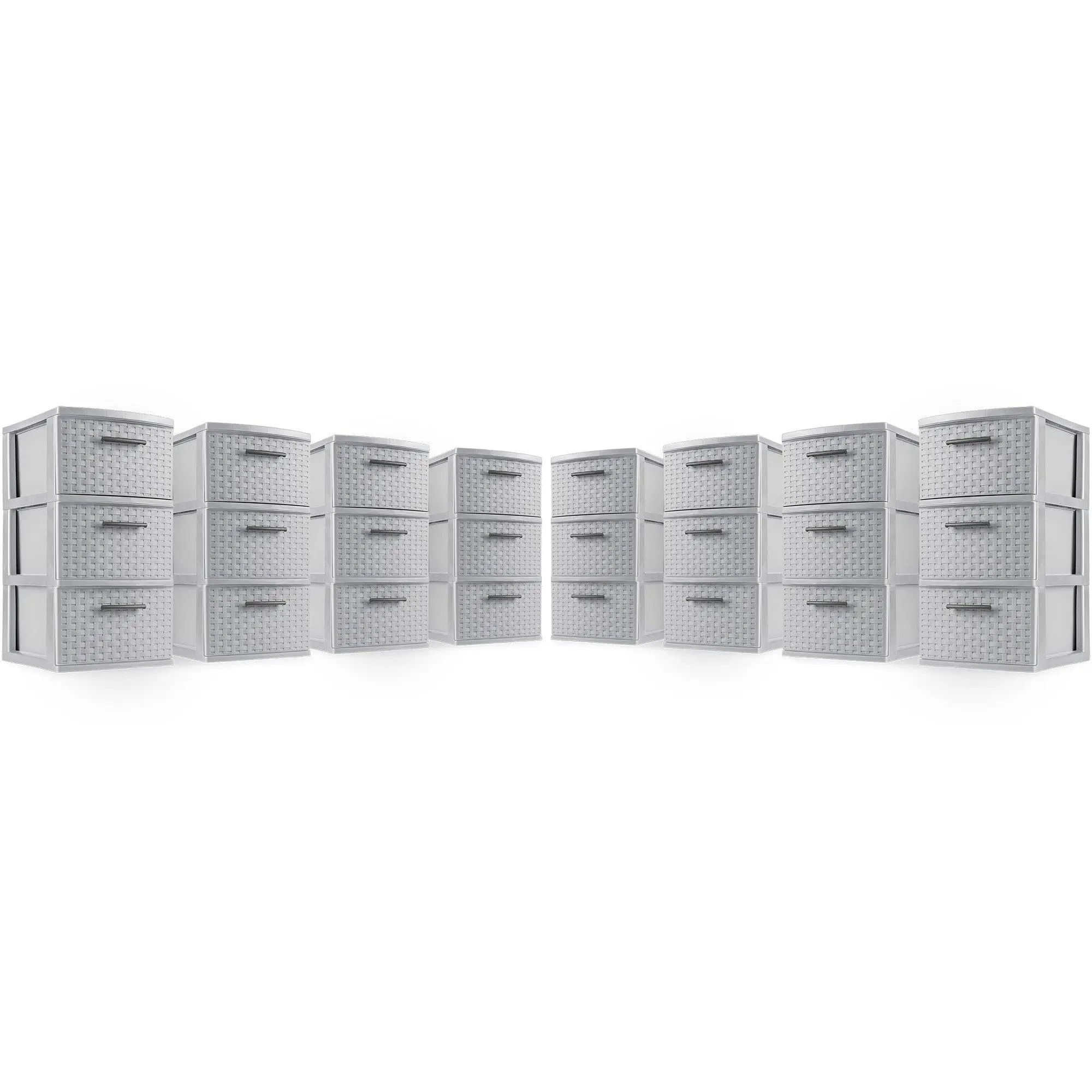 Sterilite 3 Drawer Storage Tower, Plastic Weave Medium Organizer, Cement, 8 Pack Sterilite 3 Drawer Storage Tower, Plastic Weave Medium Organizer, Cement, 8 Pack
